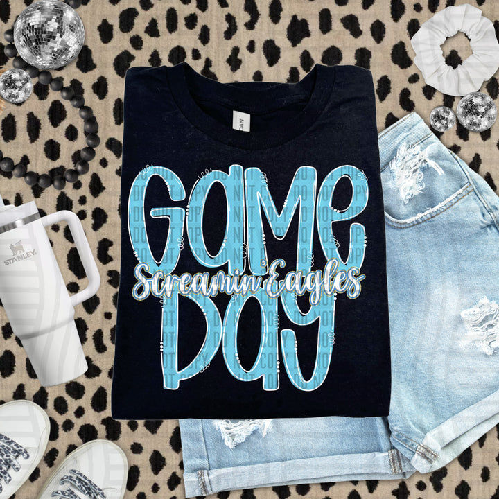 Doodle Gameday Bright Blue DTF Print