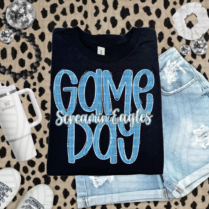 Doodle Gameday Light Blue DTF Print