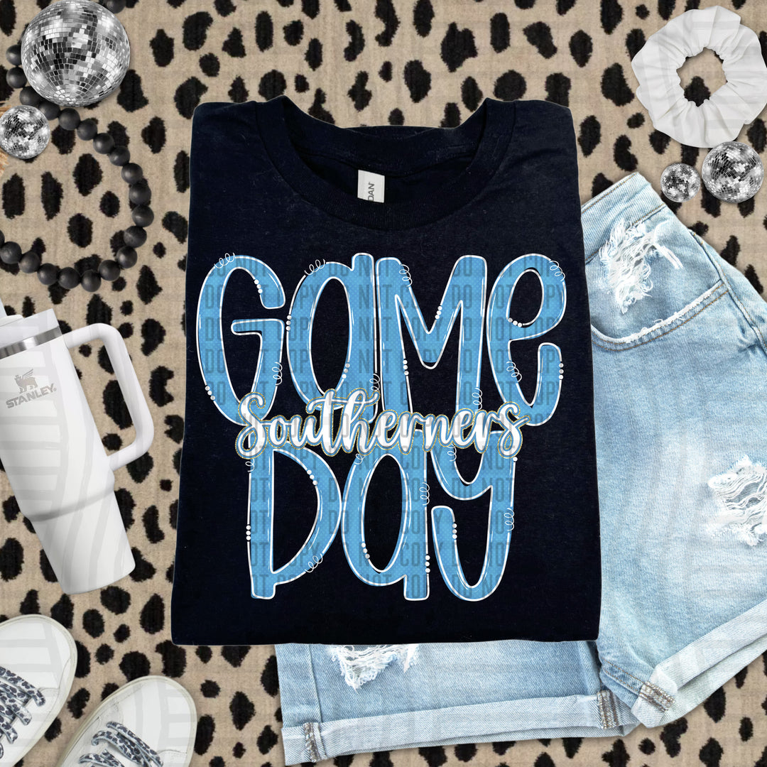 Doodle Gameday Light Blue DTF Print
