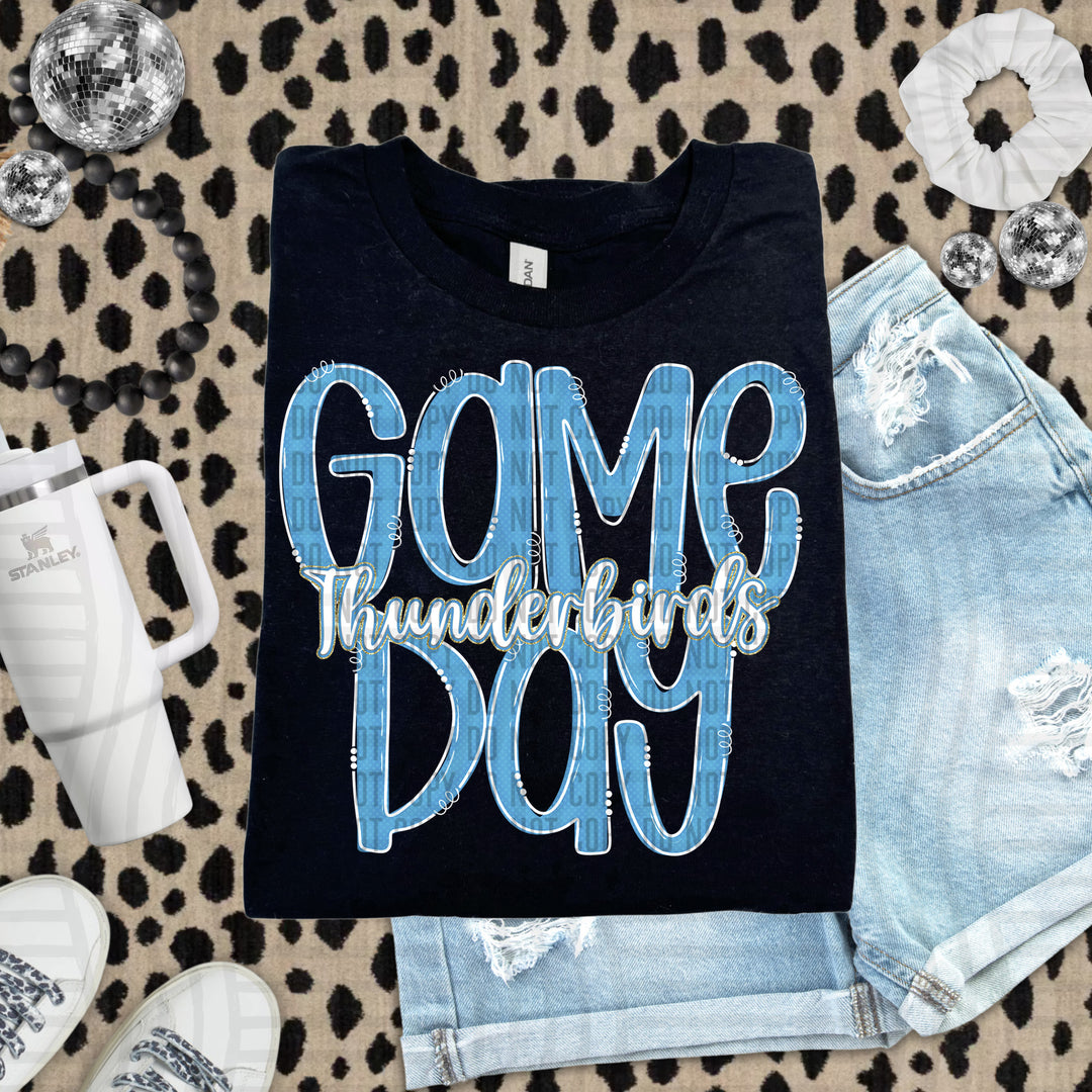 Doodle Gameday Light Blue DTF Print