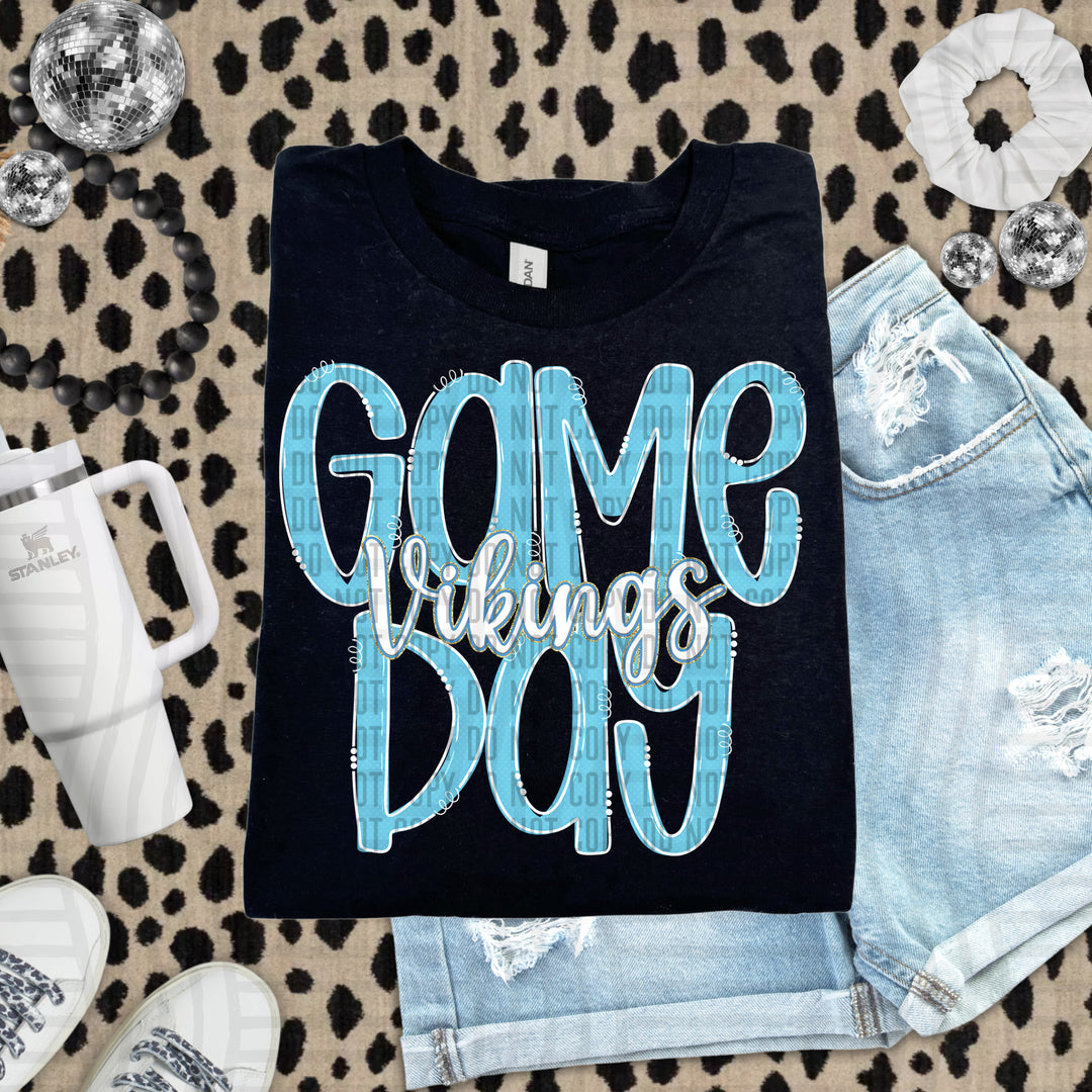 Doodle Gameday Bright Blue DTF Print