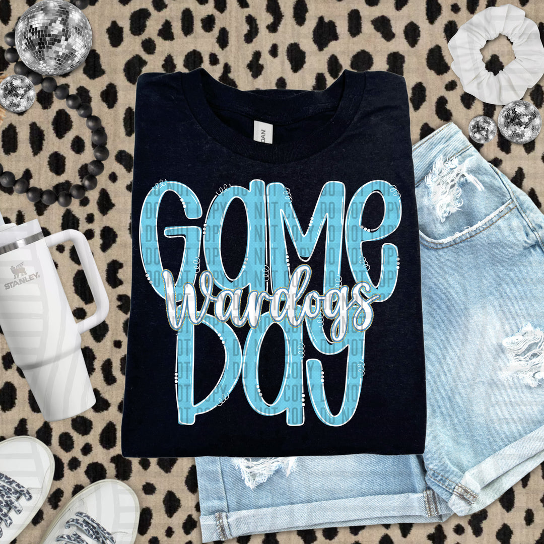 Doodle Gameday Bright Blue DTF Print