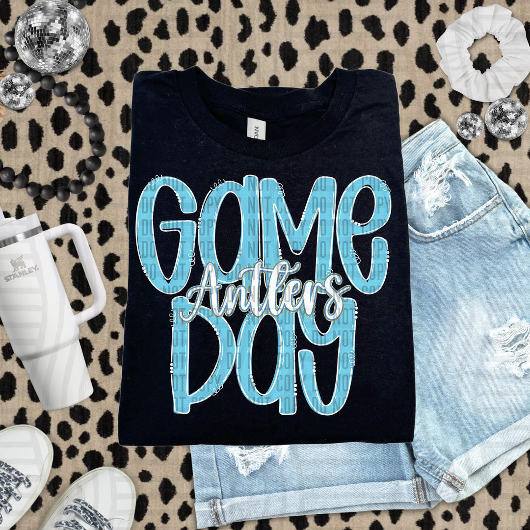 Doodle Gameday Bright Blue DTF Print