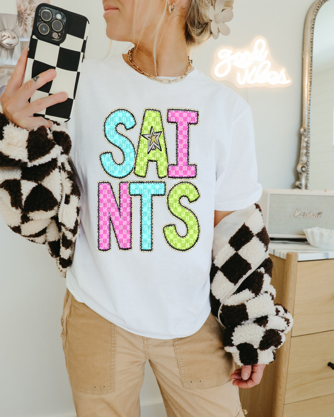 YOUTH Bright Checks DTF Print