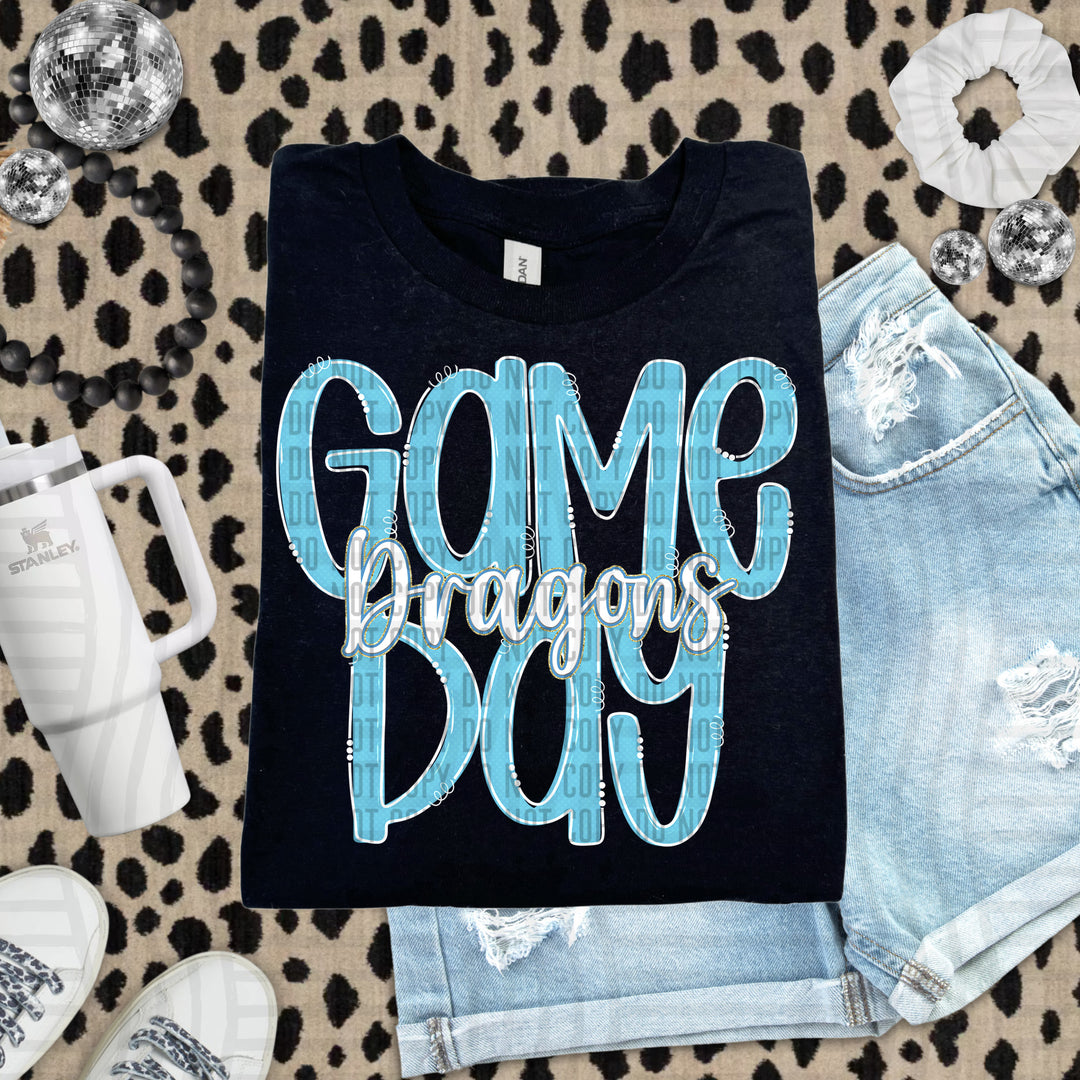 Doodle Gameday Bright Blue DTF Print
