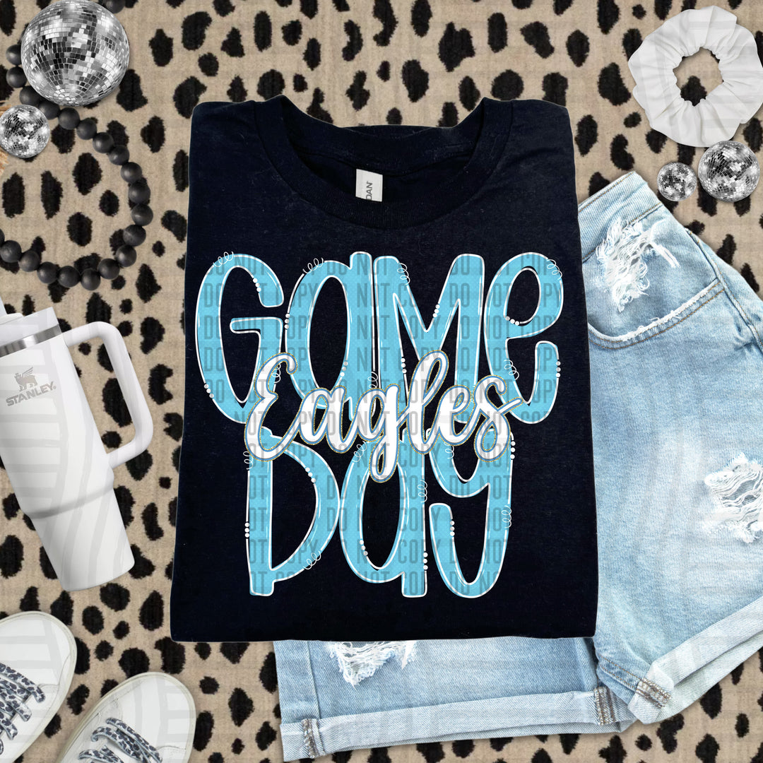 Doodle Gameday Bright Blue DTF Print