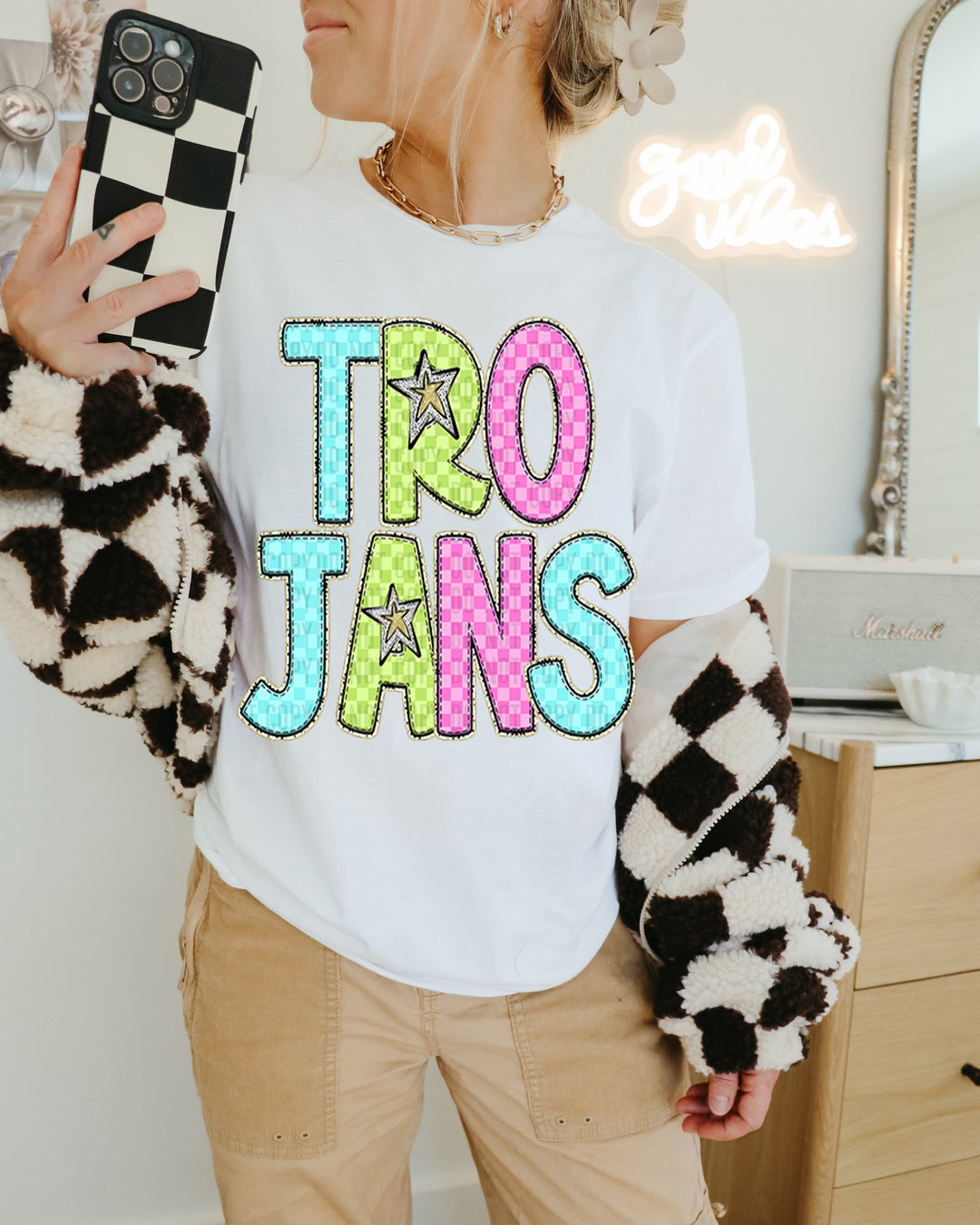 YOUTH Bright Checks DTF Print