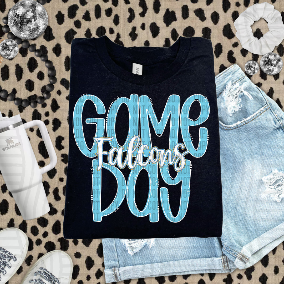 Doodle Gameday Bright Blue DTF Print