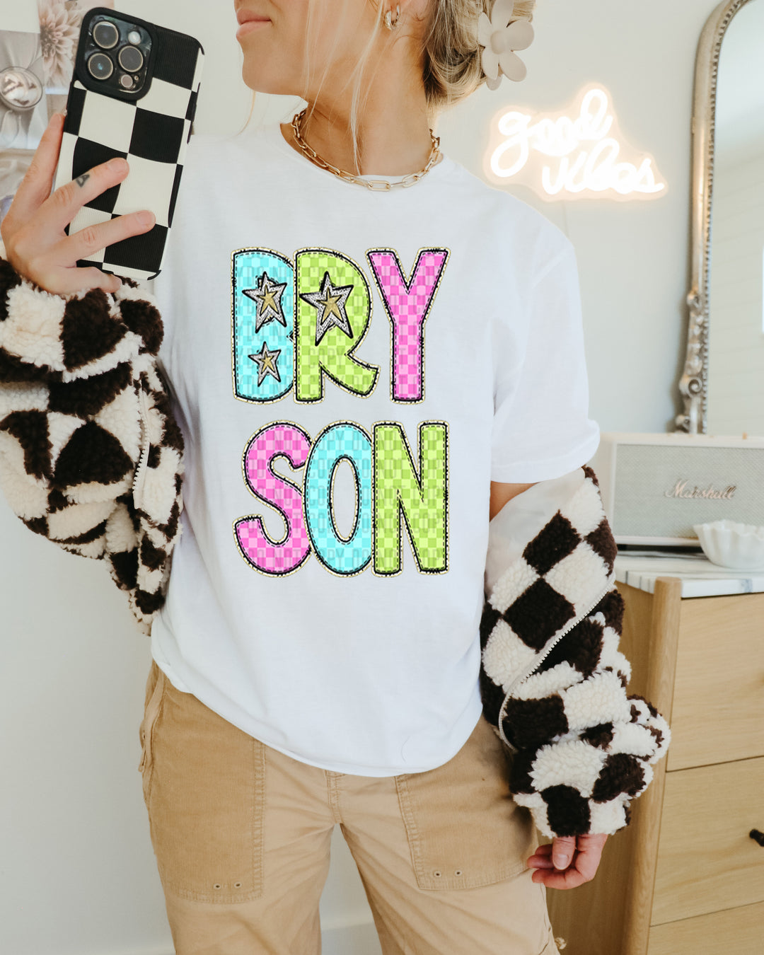 YOUTH Bright Checks DTF Print