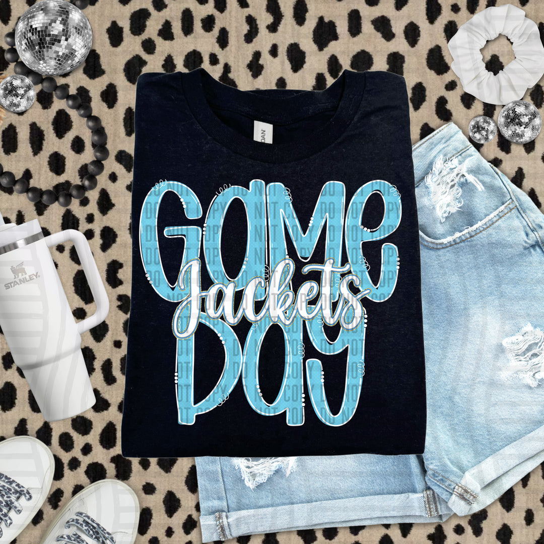 Doodle Gameday Bright Blue DTF Print