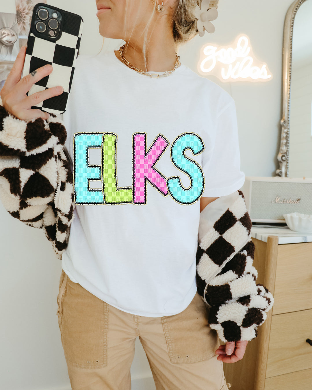 YOUTH Bright Checks DTF Print