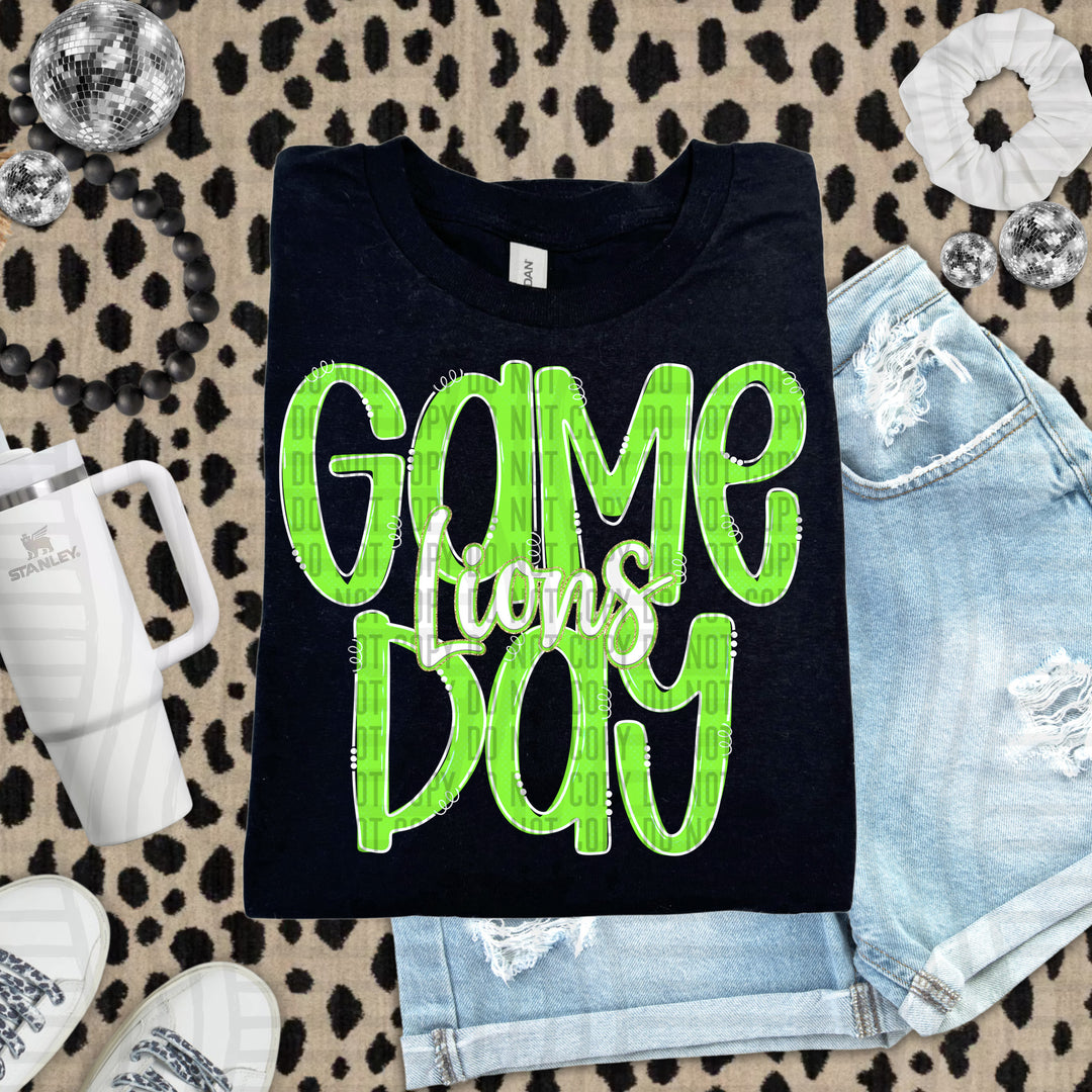 Doodle Gameday Lime DTF Print