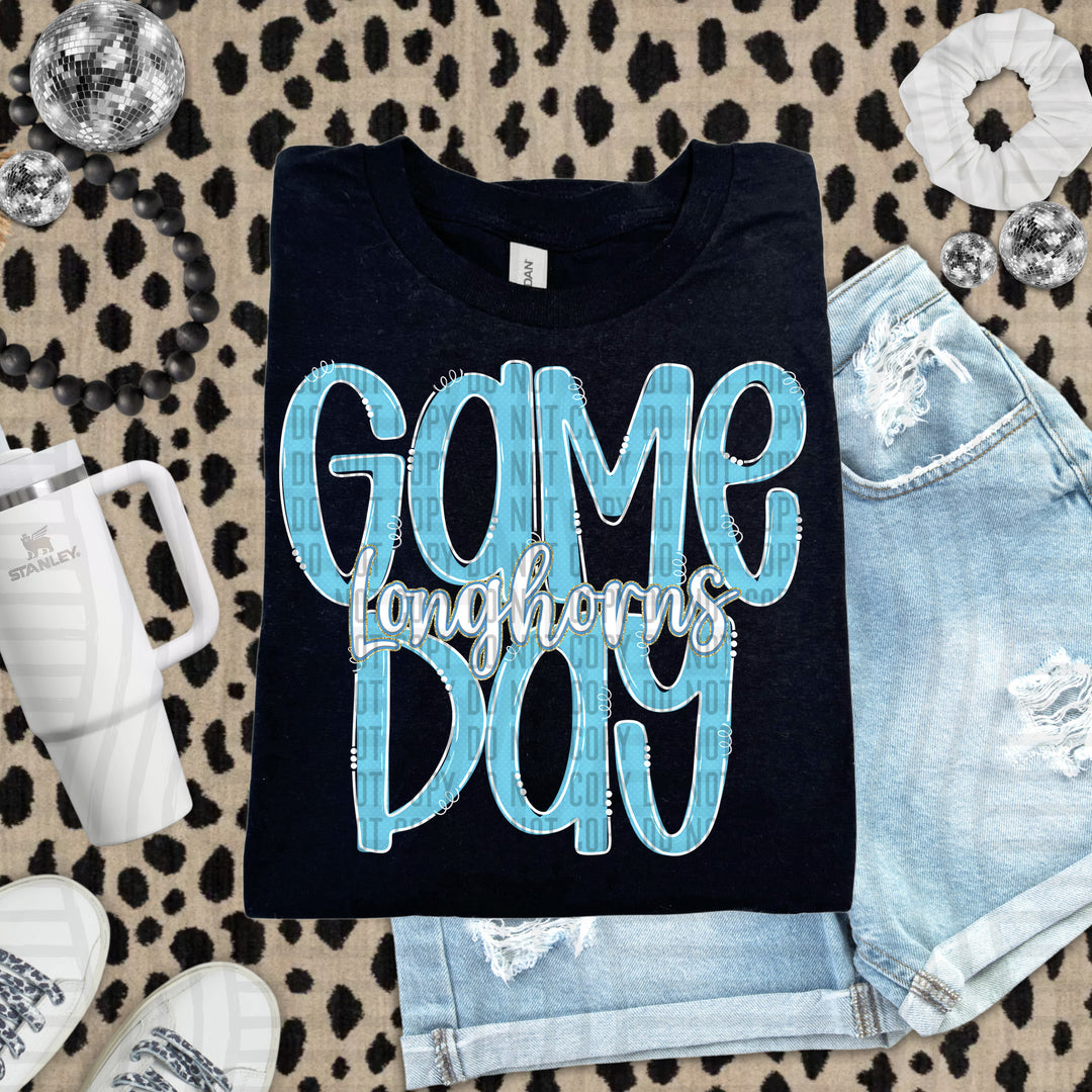 Doodle Gameday Bright Blue DTF Print