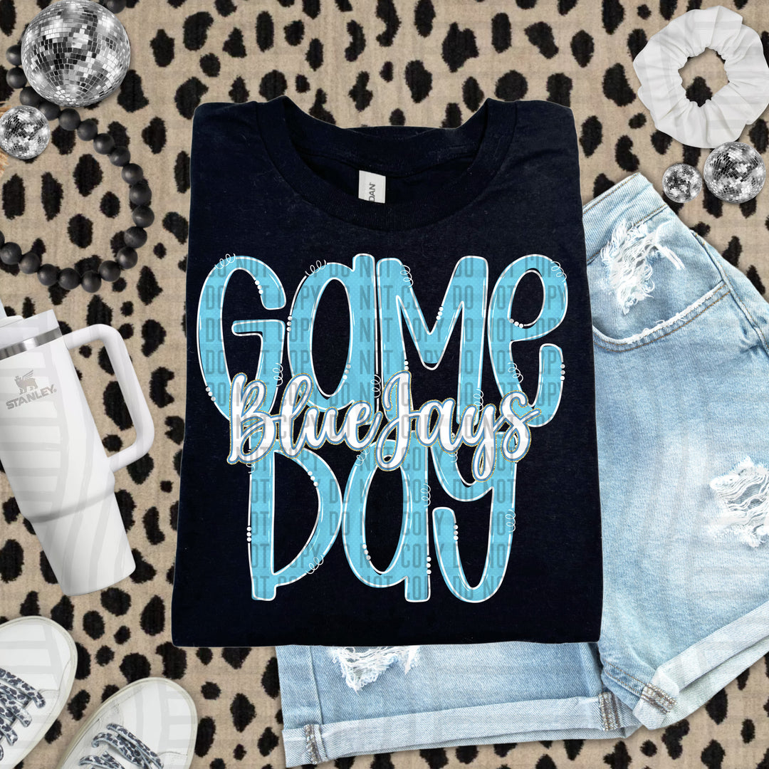 Doodle Gameday Bright Blue DTF Print