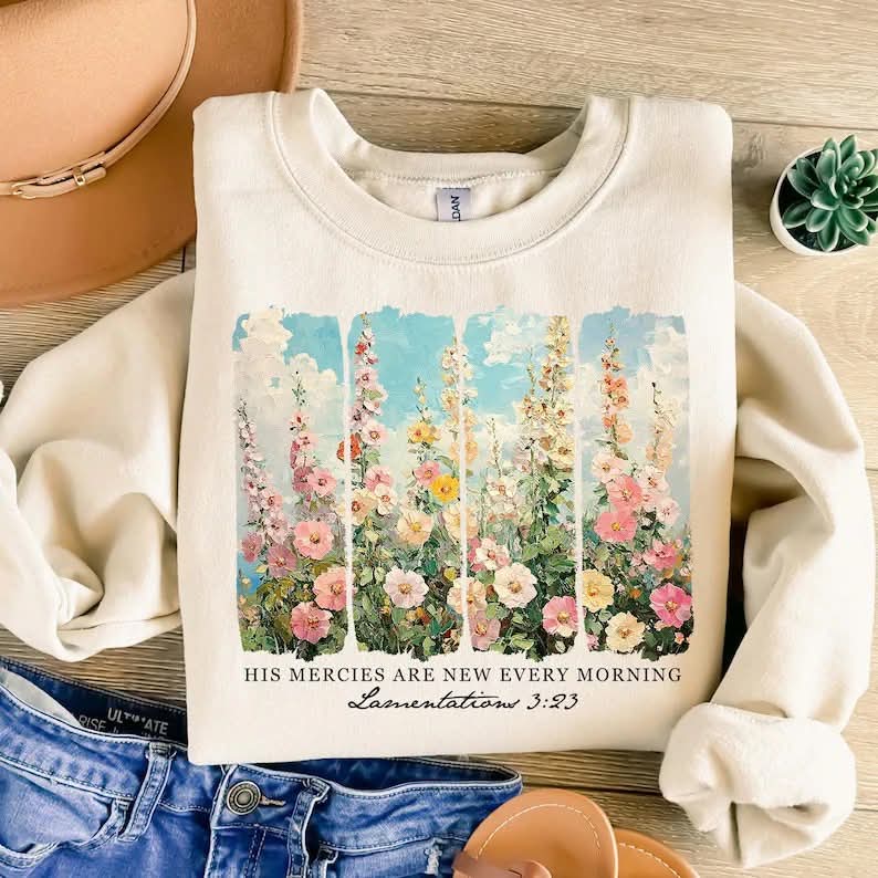 His Mercies Are New GILDAN SAND Sweatshirt