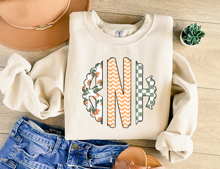 Customized Fall Blossom Monogram DTF Print