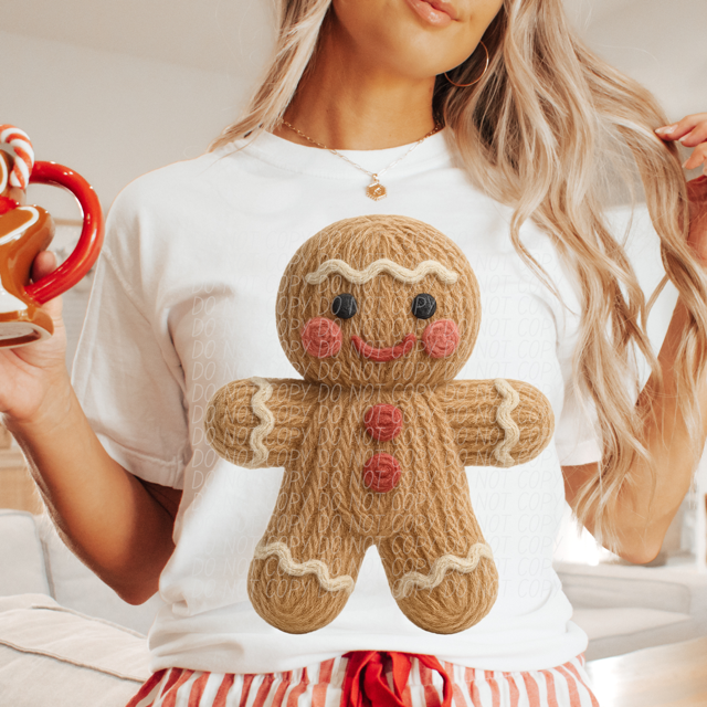 Faux Yarn Gingerbread Man DTF Print