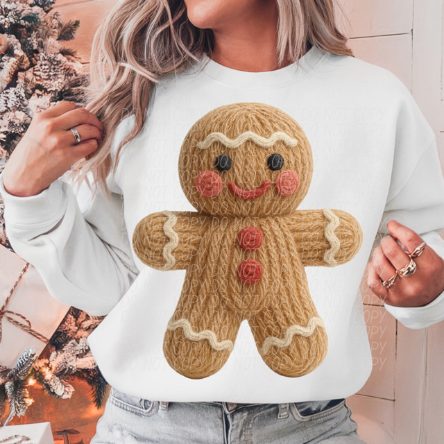 Faux Yarn Gingerbread Man DTF Print
