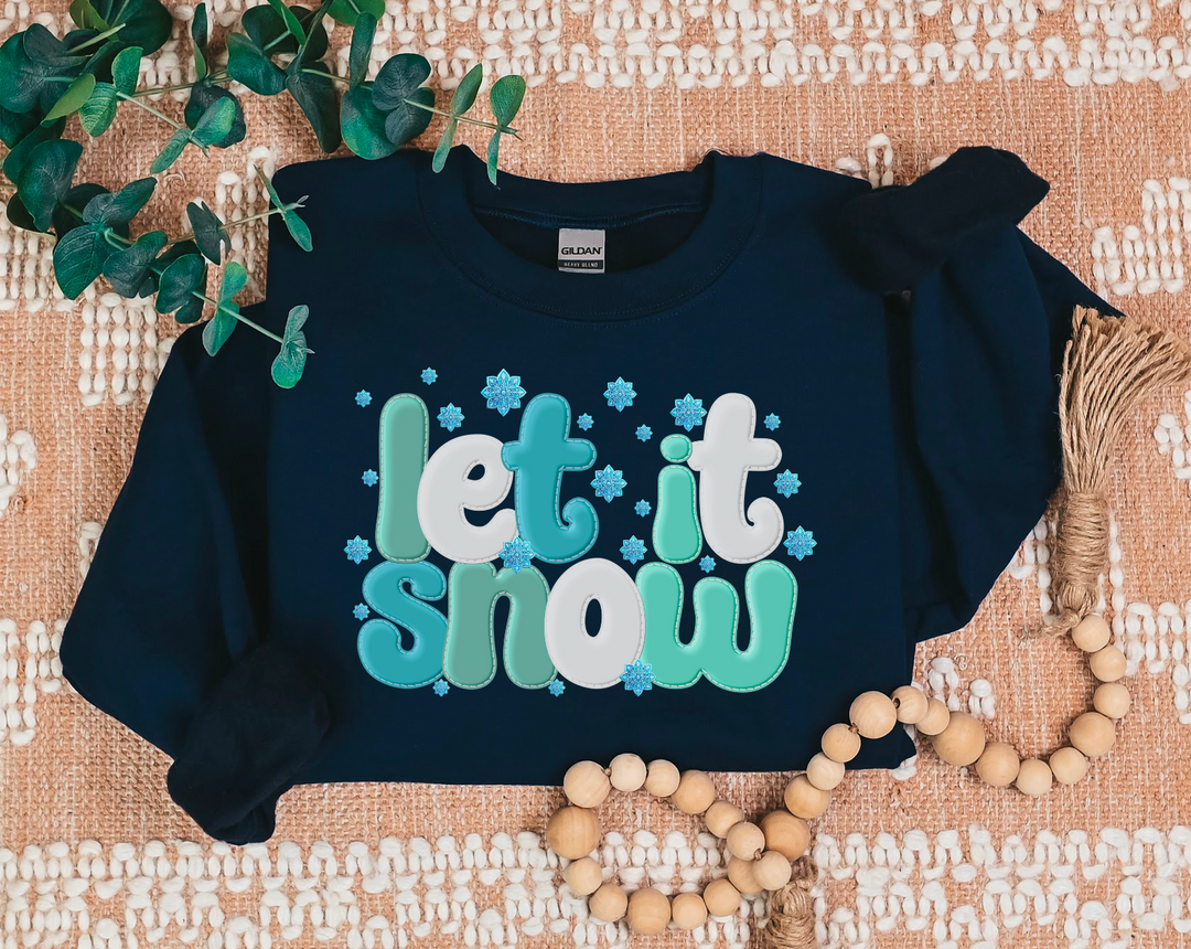 Let It Snow with Snowflakes Faux Puff Print DTF Print