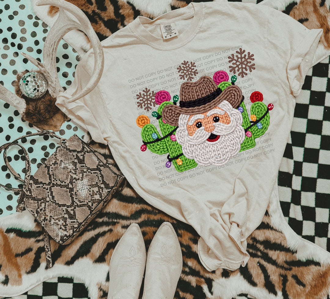 Crochet Cowboy Santa DTF Print
