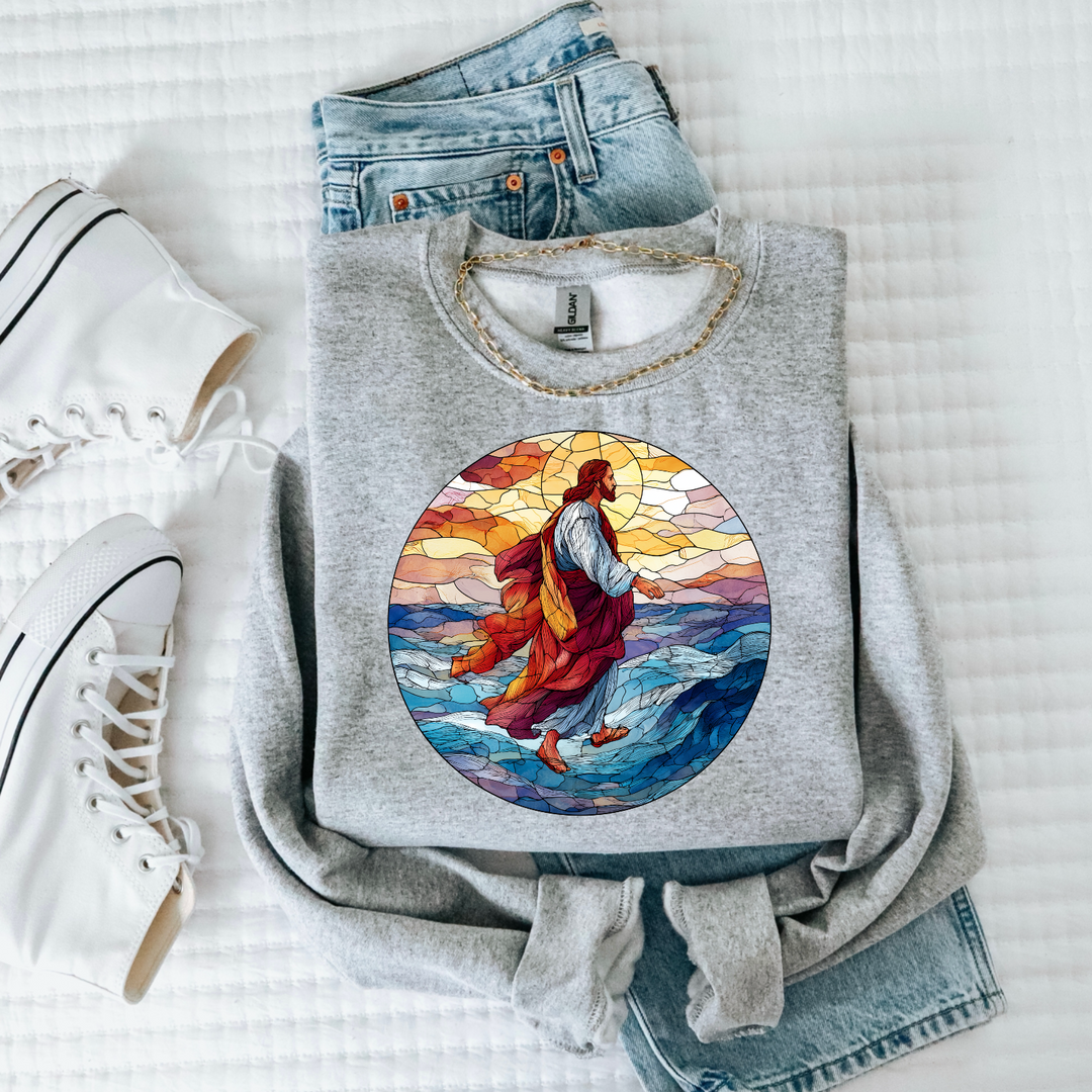 Jesus On The Water Stained Glass DTF Print