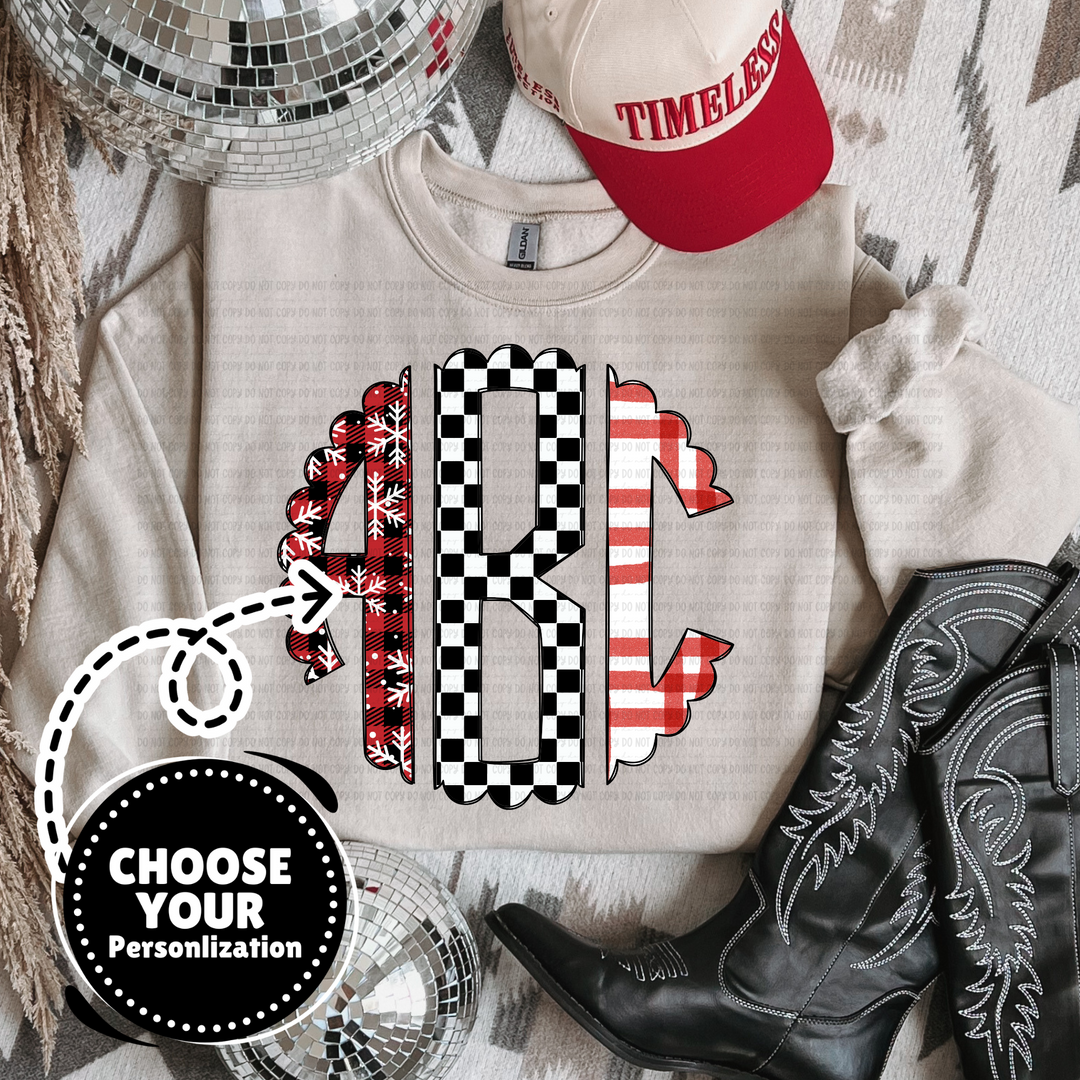 Customized Red Winter Monogram DTF Print