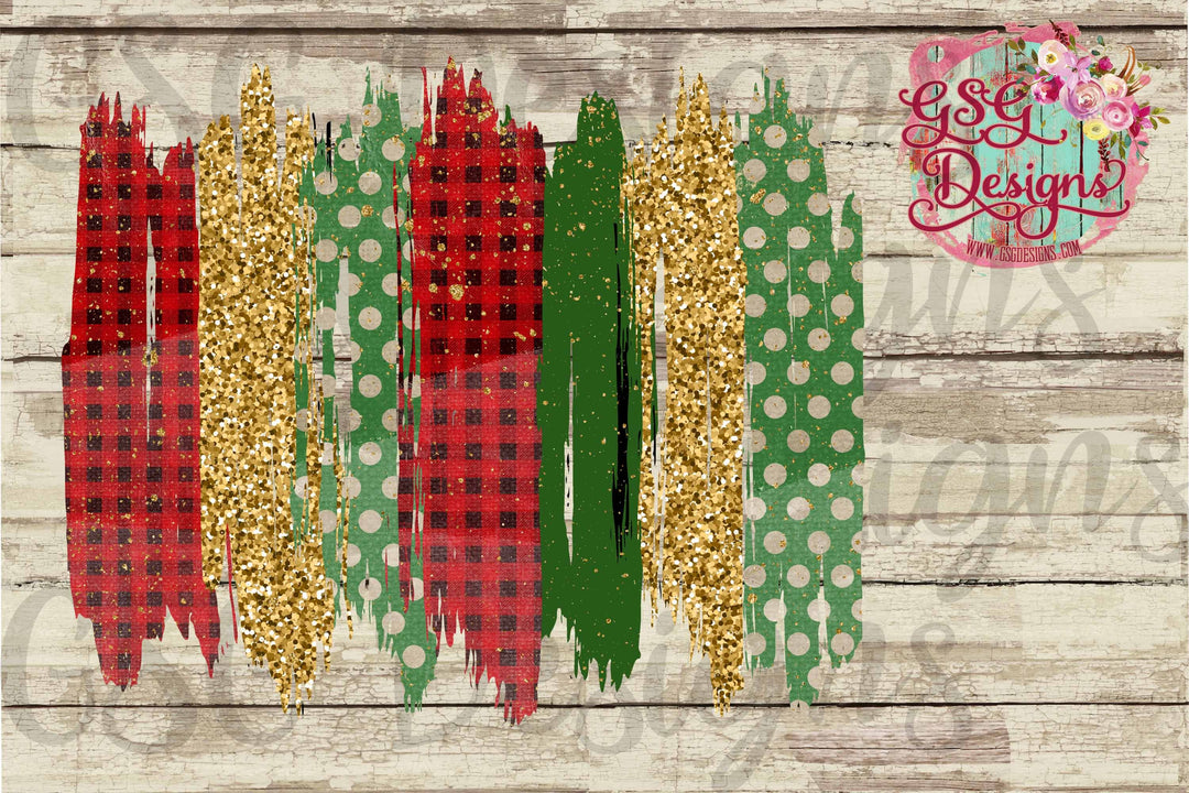 Christmas Red Green Gold Glitter Brush Strokes Frame Digital Design File .png