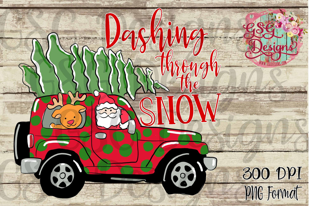 Dashing Through the Snow Santa and Rudolph Jeep Christmas and Winter Digital Design File