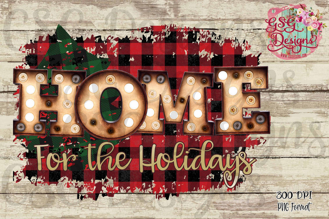 Home for the Holidays Plaid Christmas Digital Design File