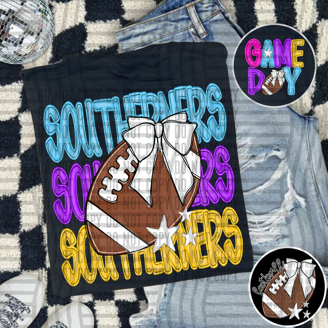 Bright And Preppy Football Stacked DTF Print