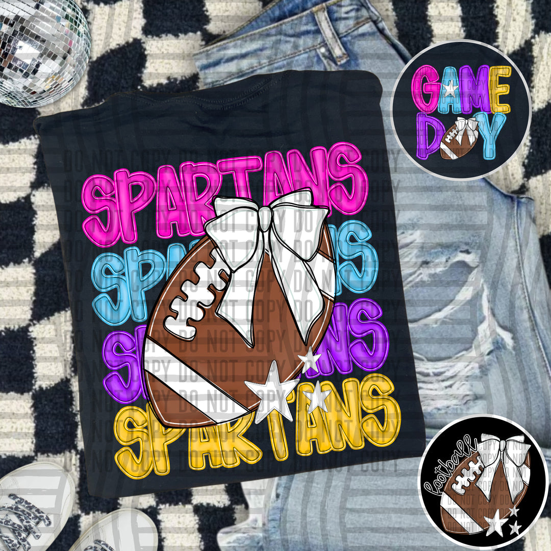 Bright And Preppy Football Stacked DTF Print