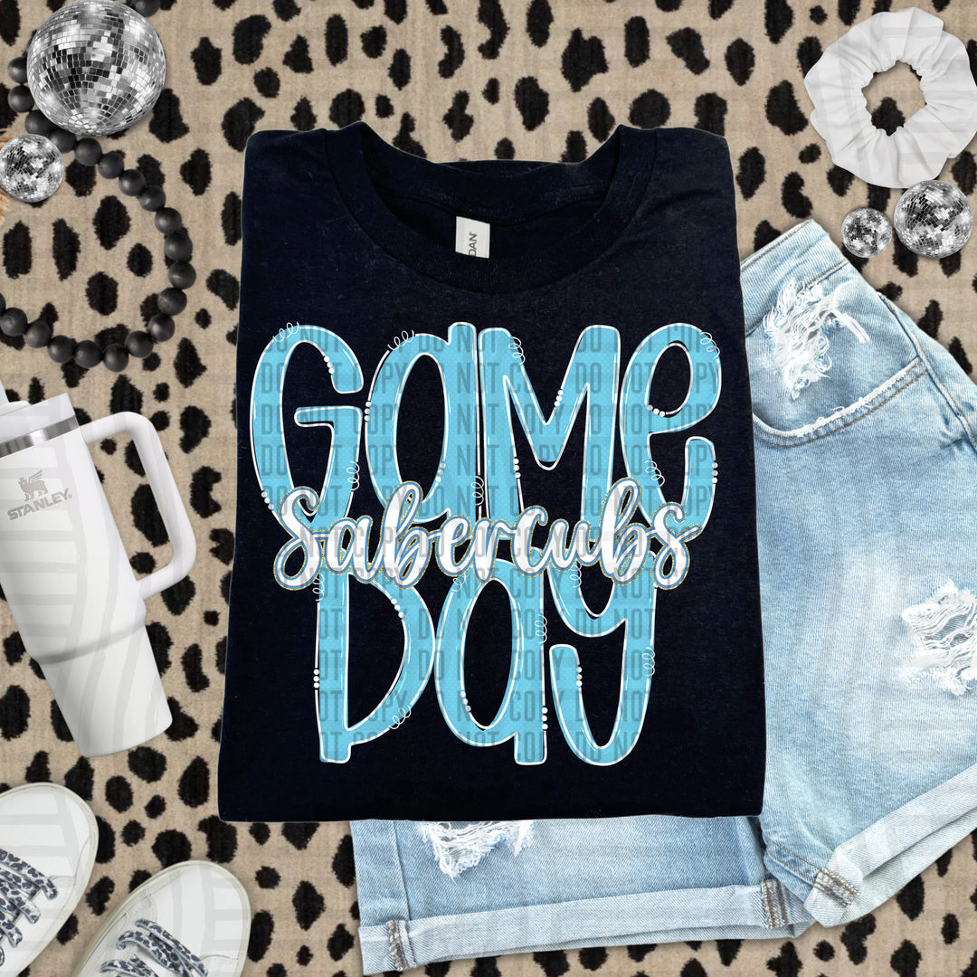 Doodle Gameday Bright Blue DTF Print