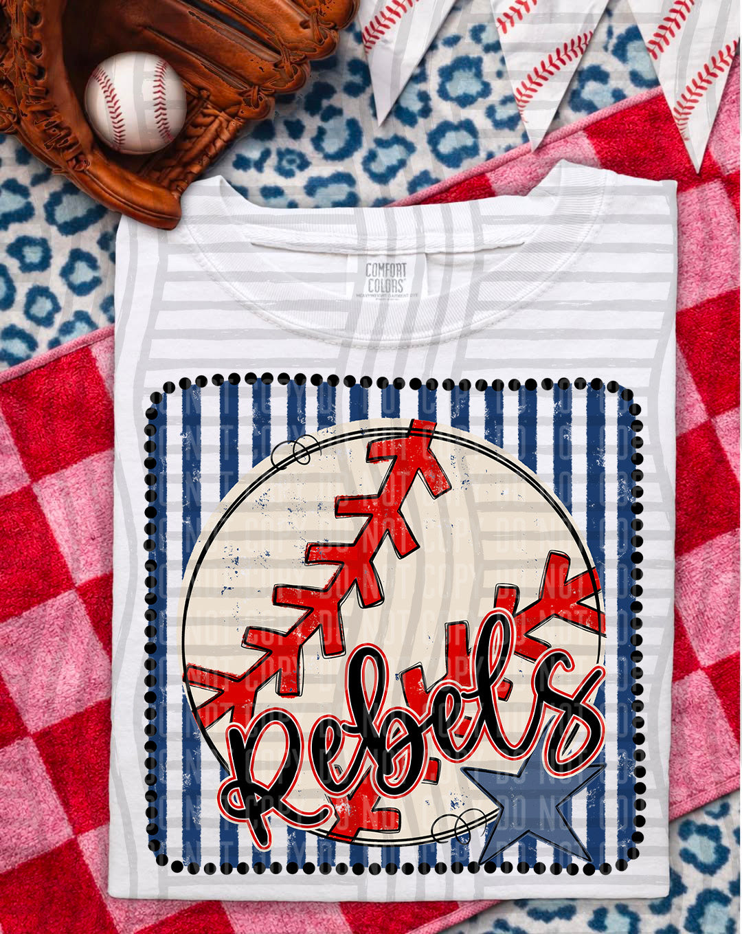 Baseball RWB Framed Script DTF Print