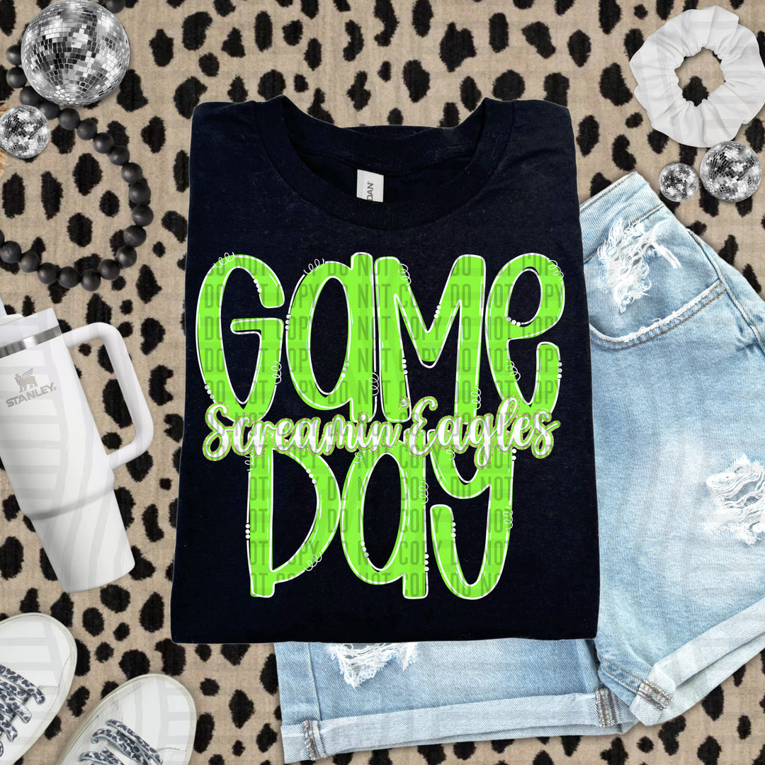 Doodle Gameday Lime DTF Print