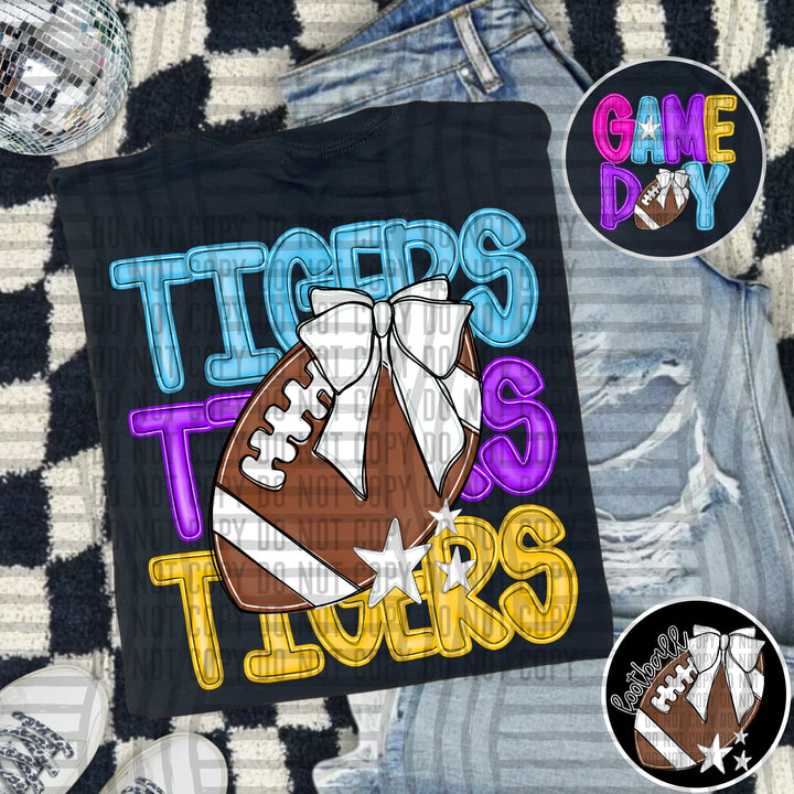 Bright And Preppy Football Stacked DTF Print