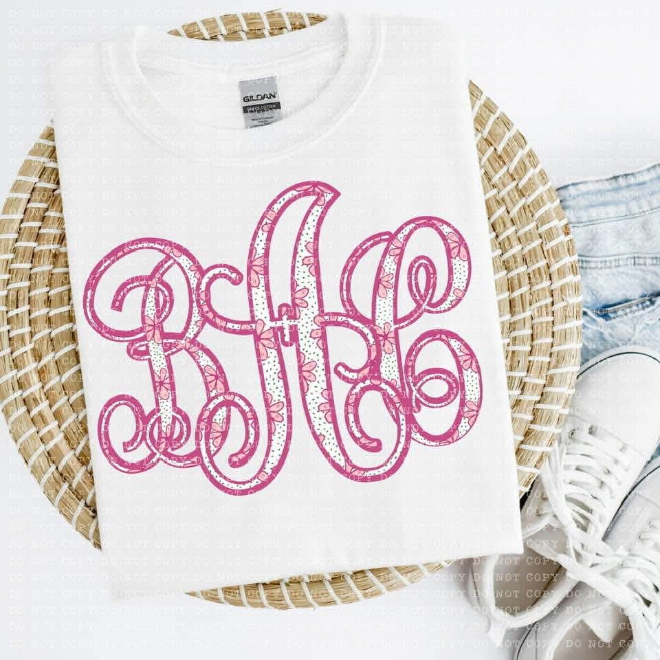 Customized Pink Floral Monogram DTF Print