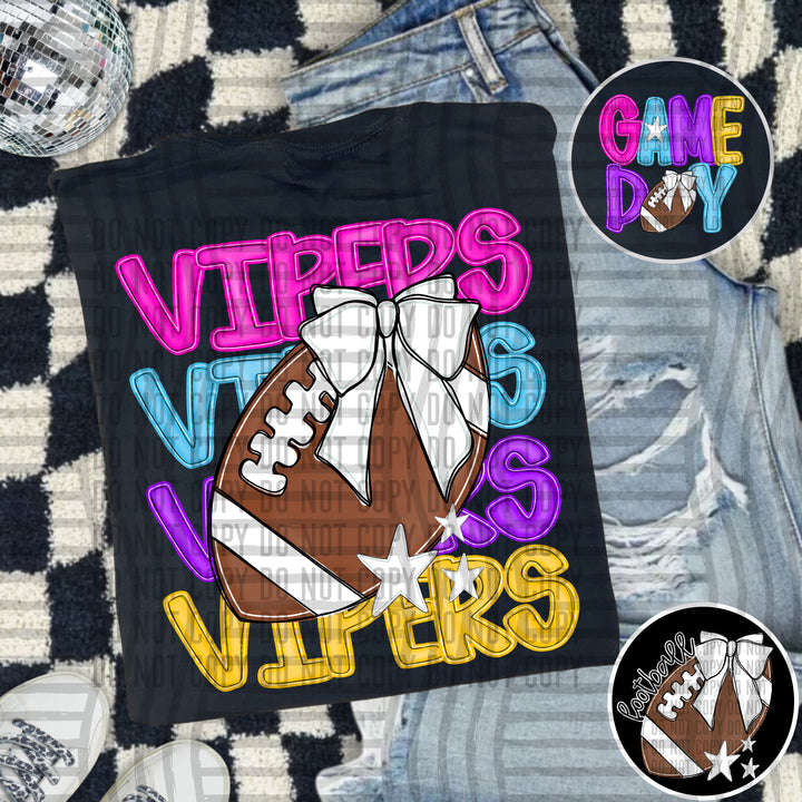 Bright And Preppy Football Stacked DTF Print
