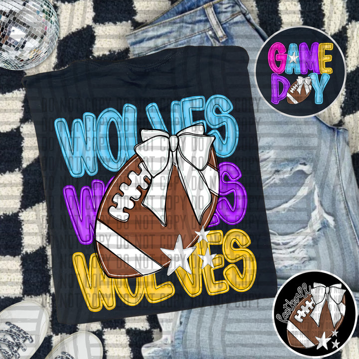 Bright And Preppy Football Stacked DTF Print