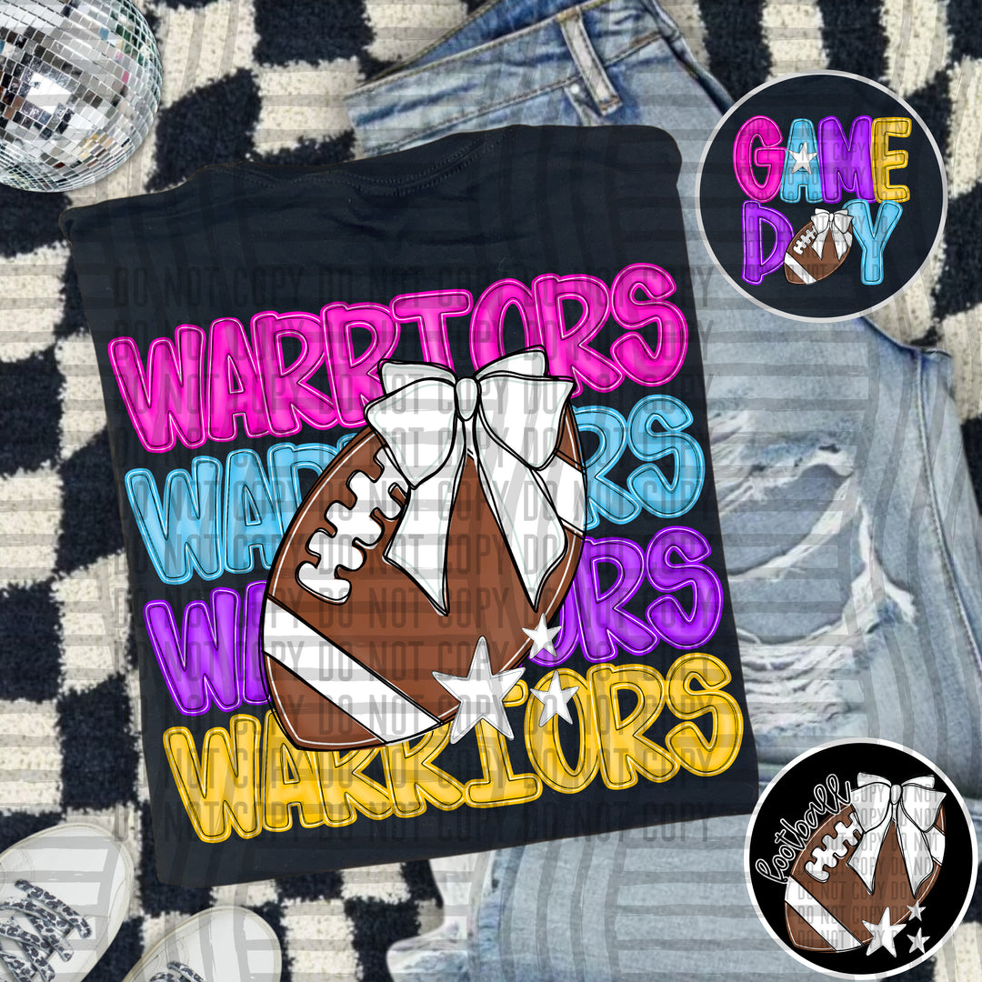 Bright And Preppy Football Stacked DTF Print