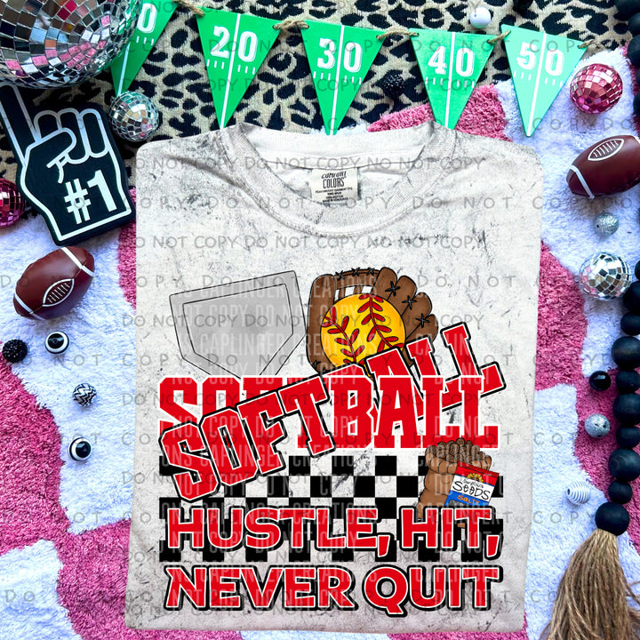 Hustle Hit Never Quit Softball DTF Print