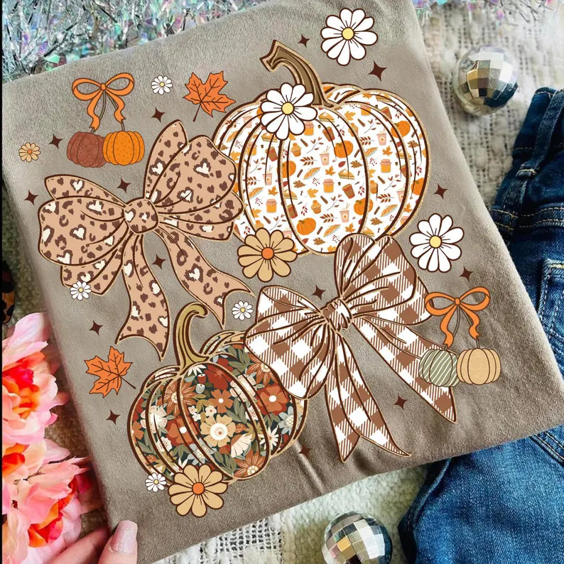 Pumpkin and Coquette Bows DTF Print