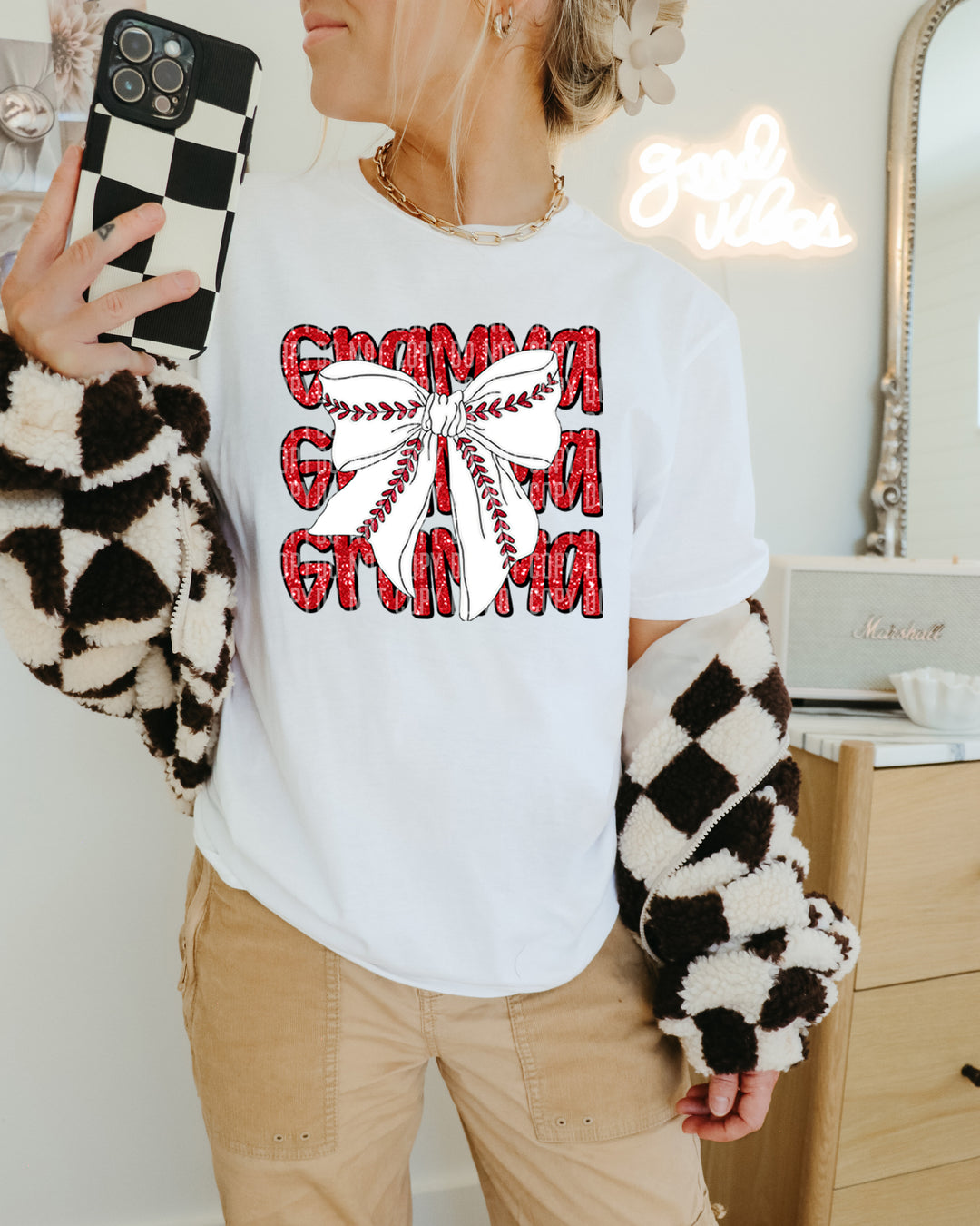 Baseball Bow With Names DTF Print