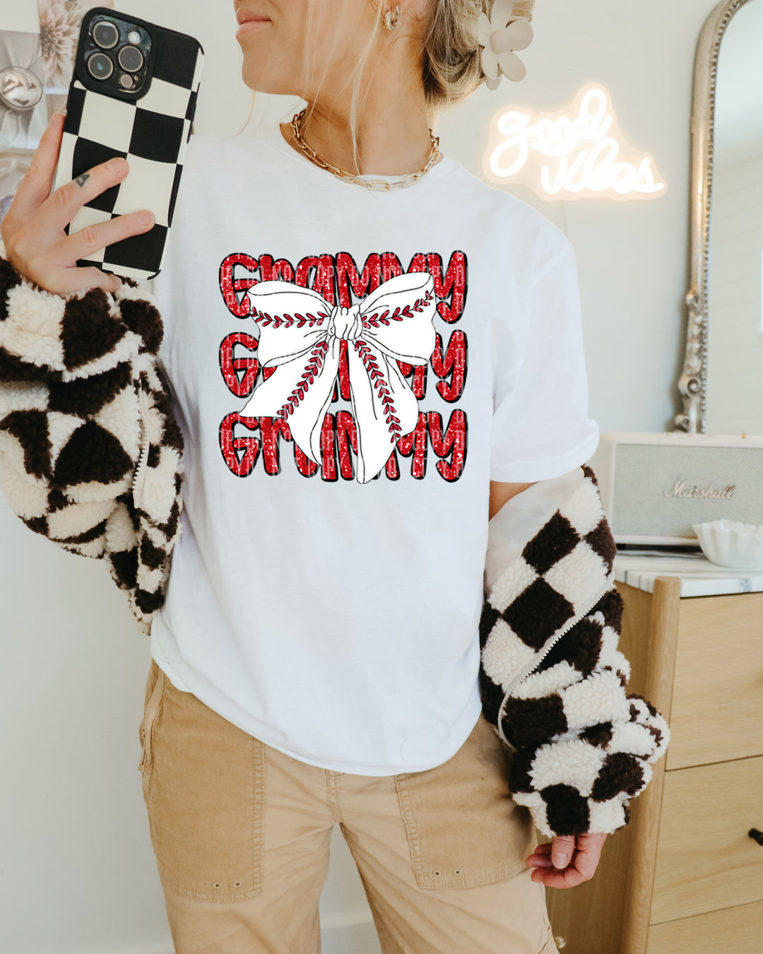 Baseball Bow With Names DTF Print