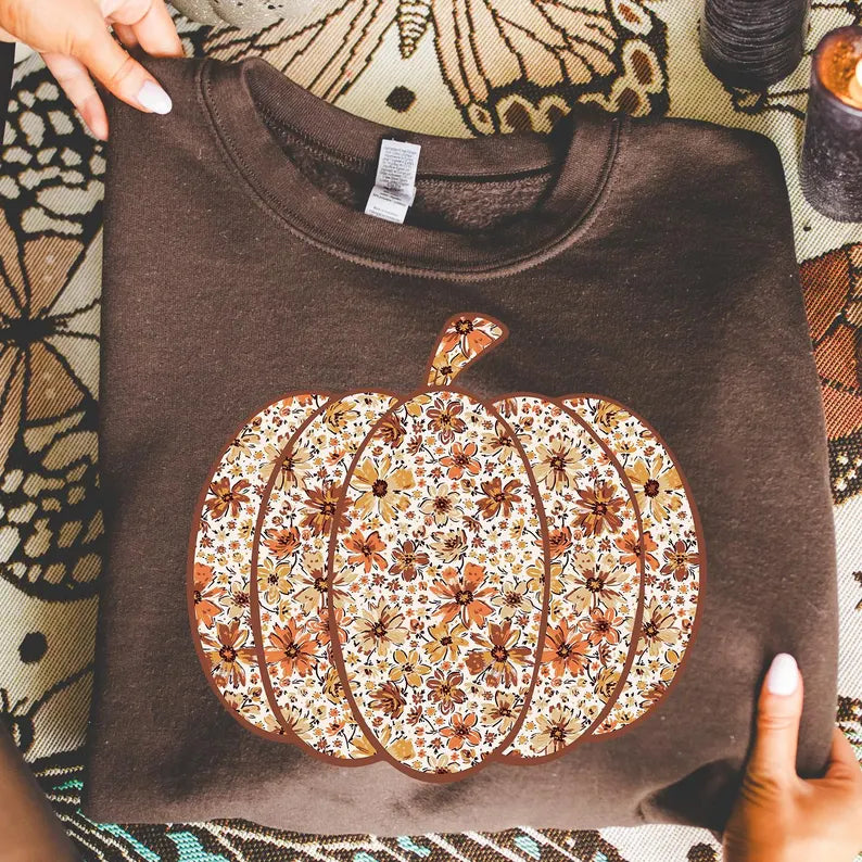 Floral Pumpkin DTF Print