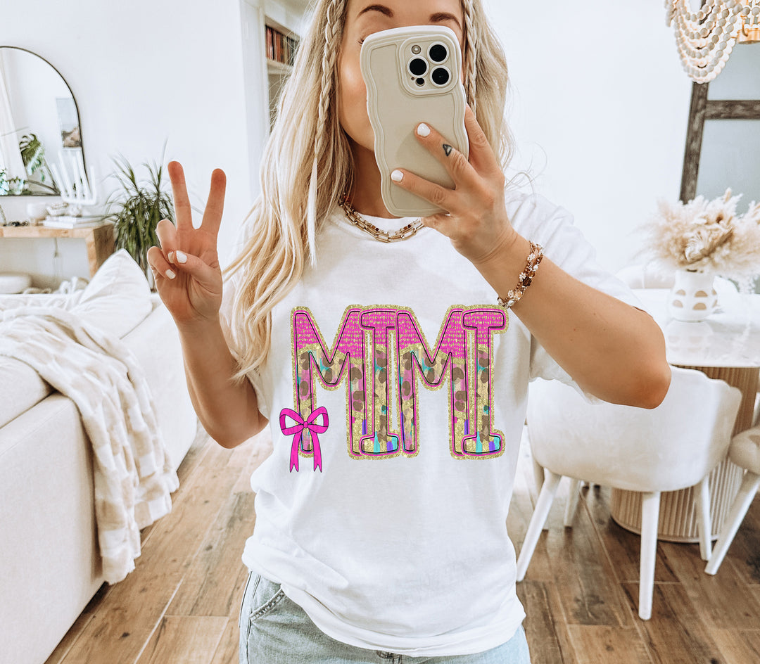 Preppy Leopard Small Bow Mom Name DTF Print