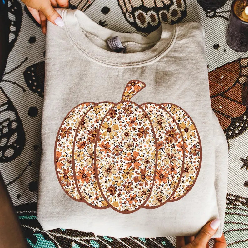 Floral Pumpkin DTF Print
