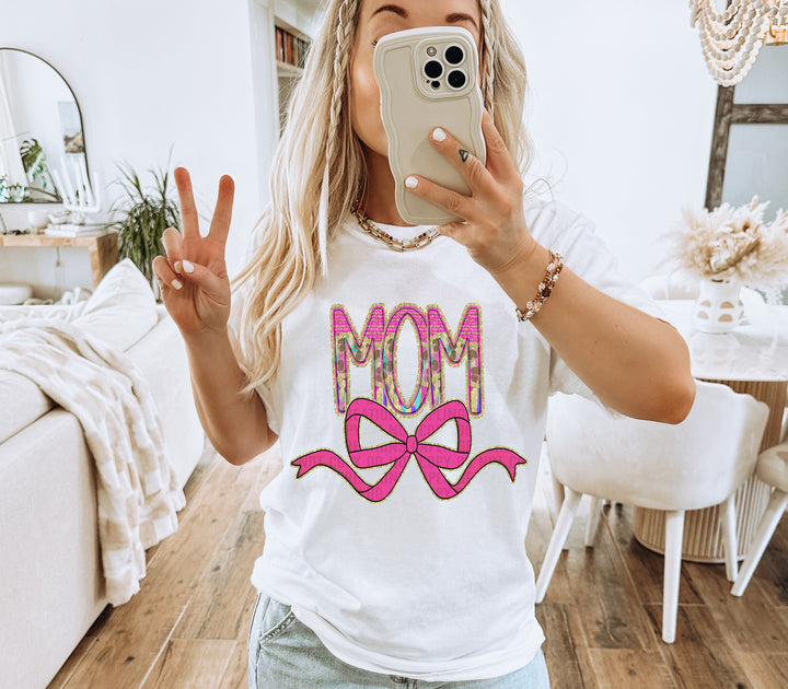 Preppy Leopard Bow Mom Name DTF Print