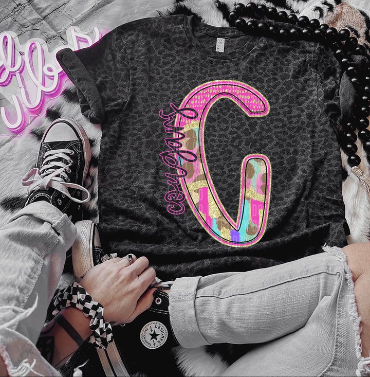 Rainbow Leopard Single Letters DTF Print