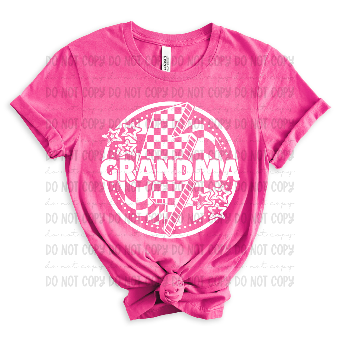 Checkered Bolt Star Circle Names (White) DTF Print