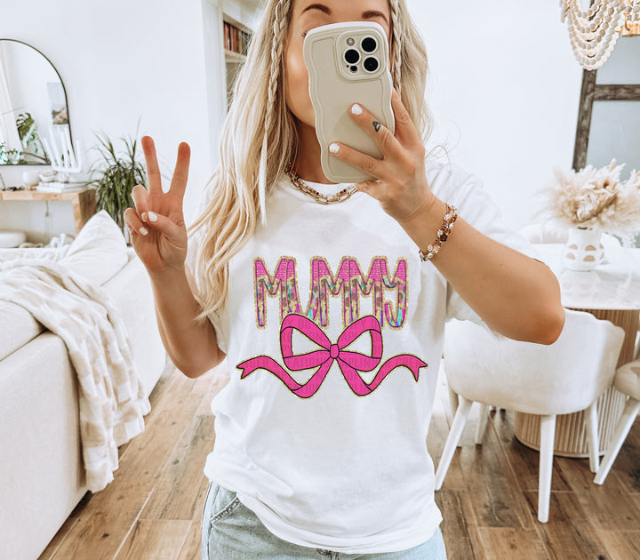 Preppy Leopard Bow Mom Name DTF Print